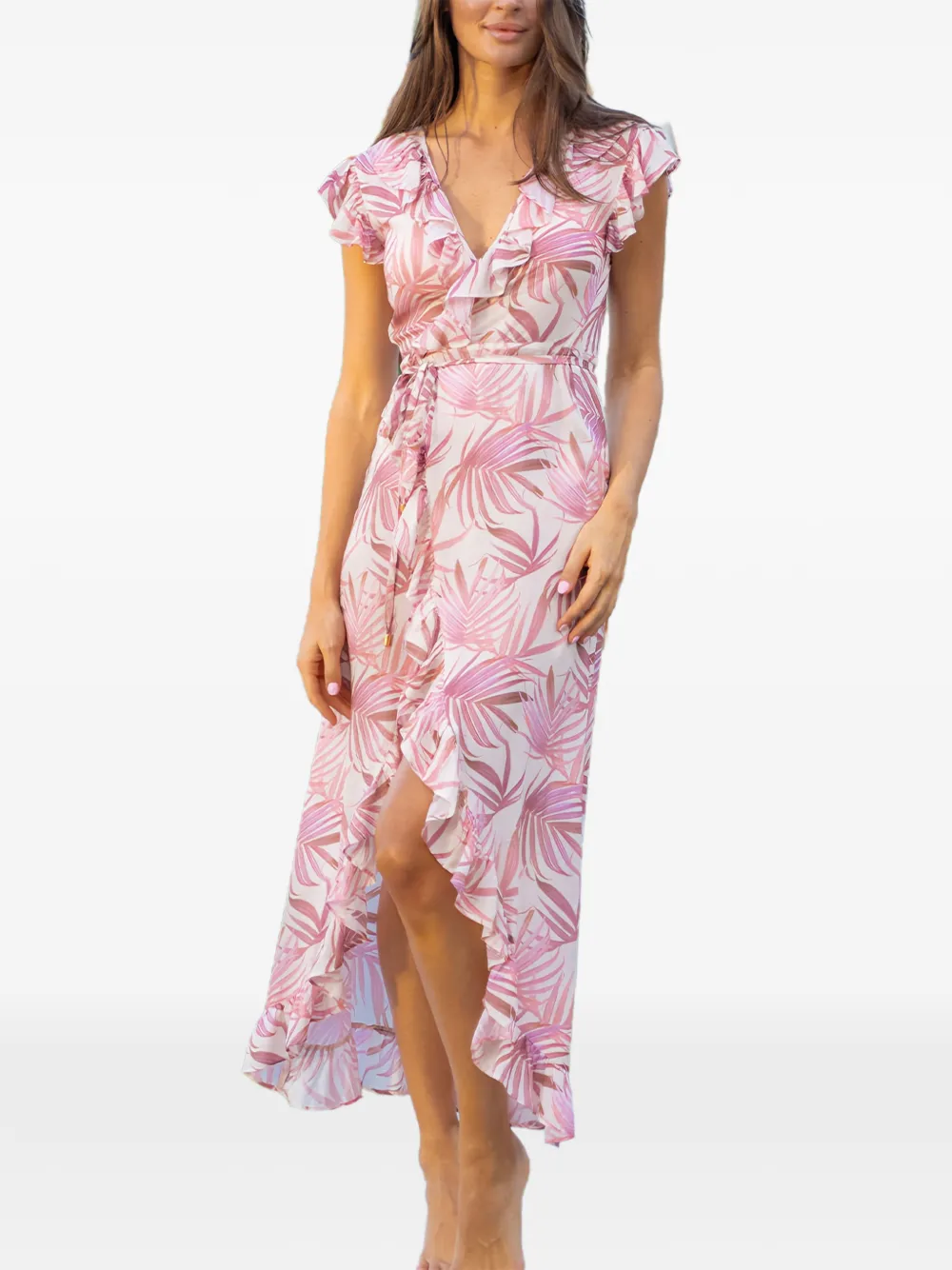 Lizzie Palm-Print Asymmetric Dress