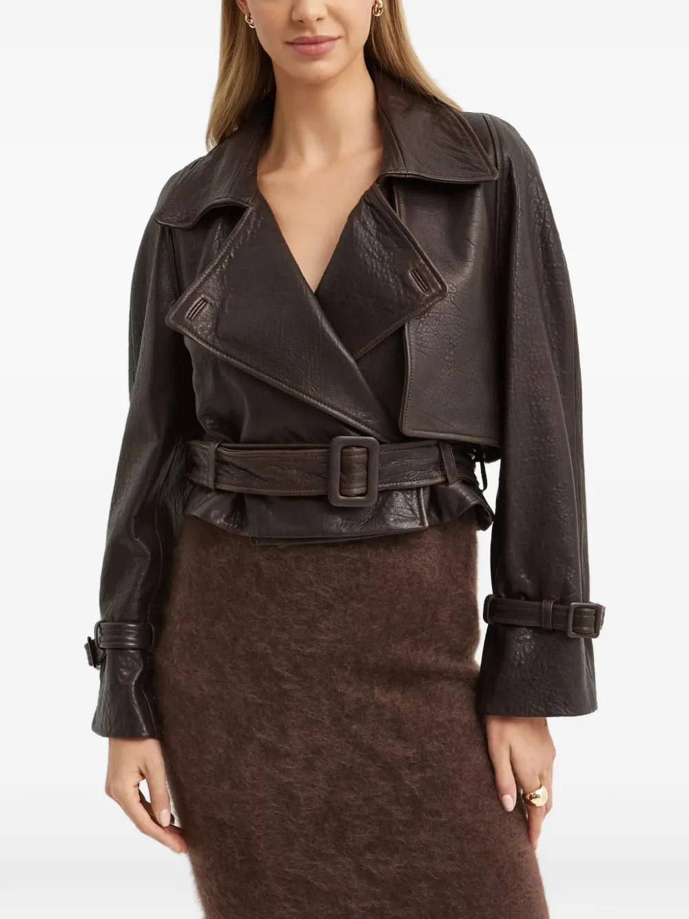 Nour Hammour cut-out collar belted jacket - Braun