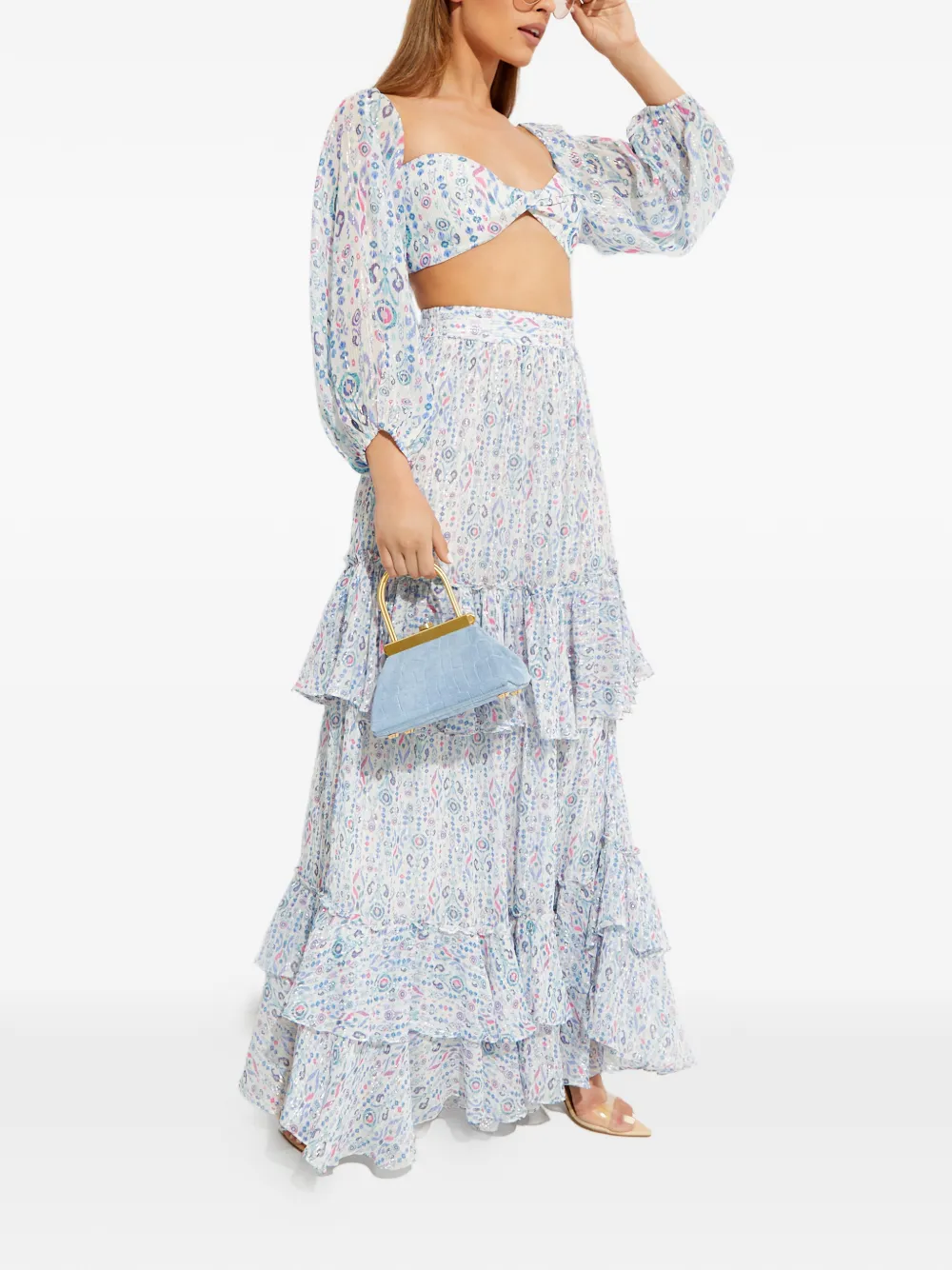 Rococo Sand puff-sleeve printed top - Wit