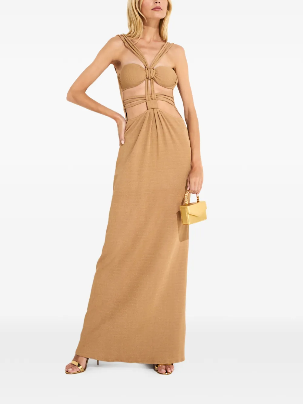 PatBO crisscross knitted maxi dress - Beige