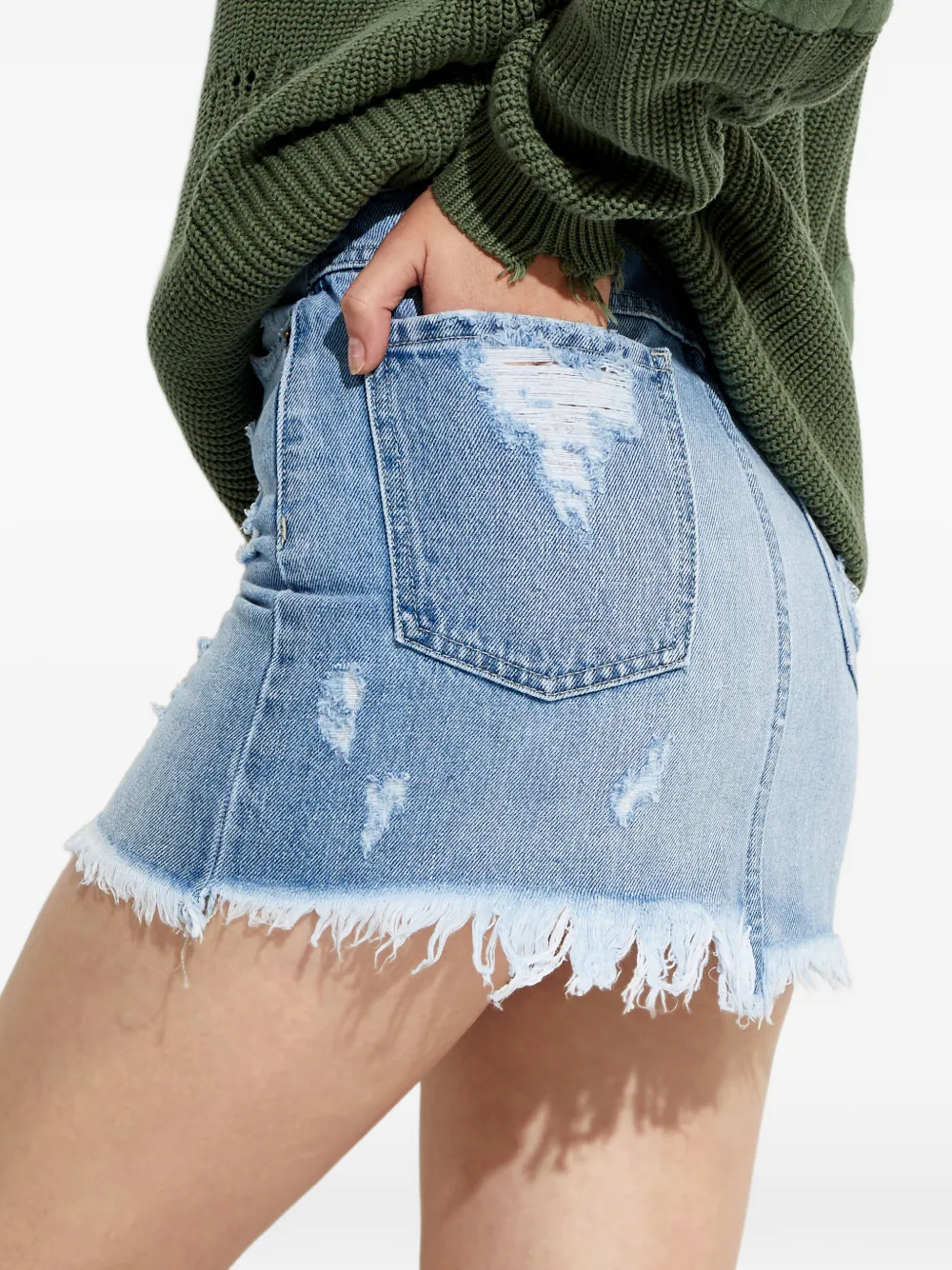 Distressed Frayed Mini Skirt