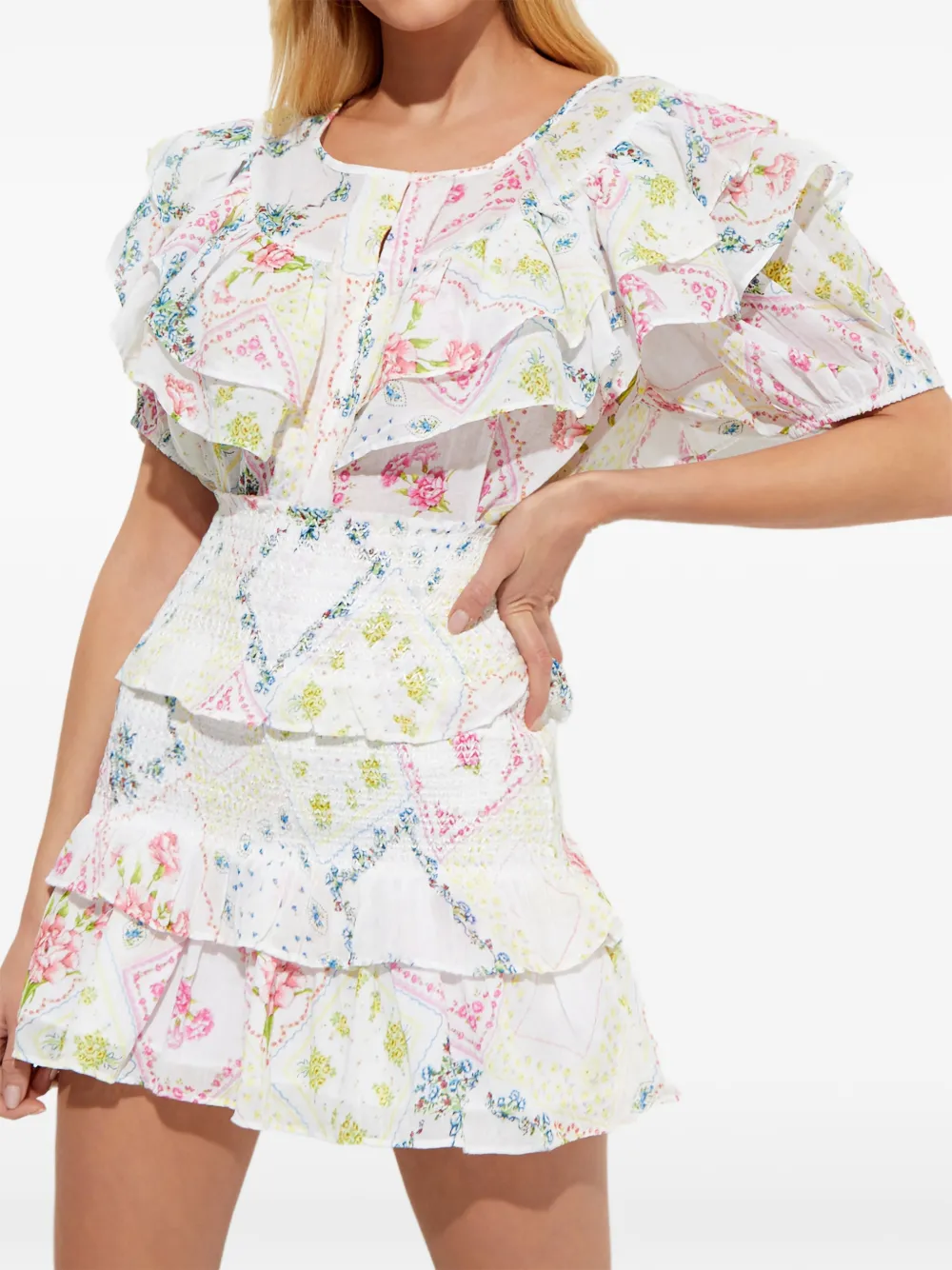  Loveshackfancy Floral Ruffled Mini Skirt - White 