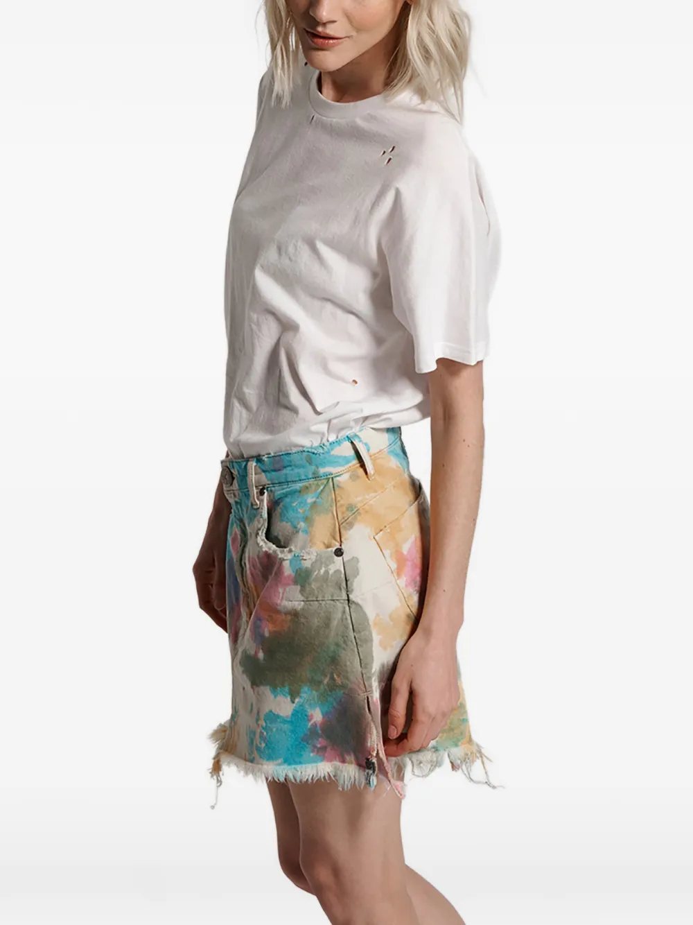 Tie-Dye Frayed Skirt
