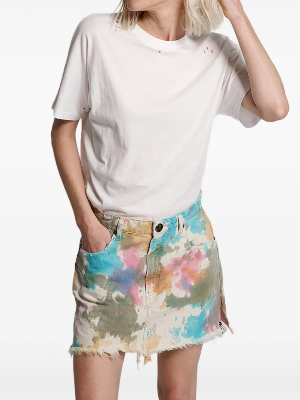 One Teaspoon tie-dye frayed skirt - Beige