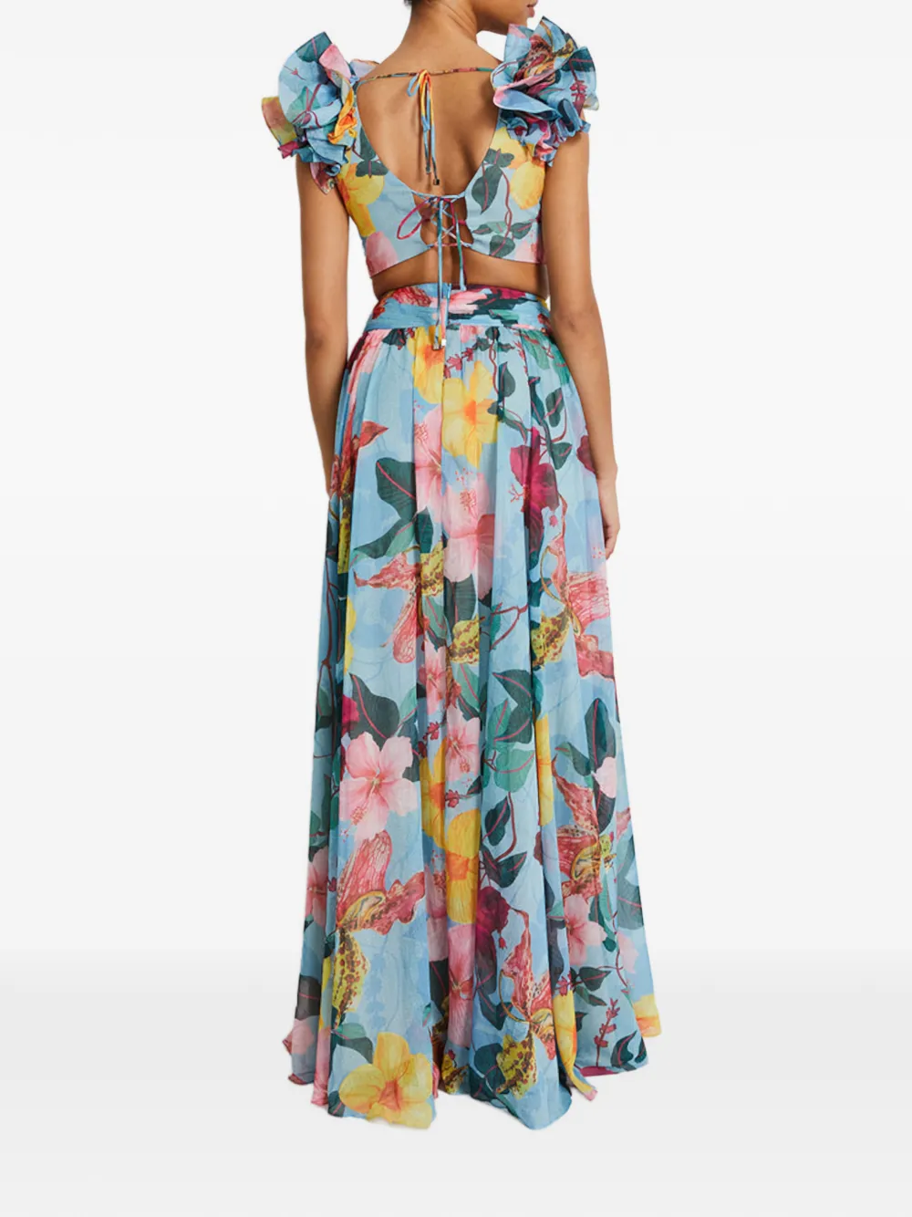 PatBO Maxi-jurk met ruches en bloemenprint Blauw