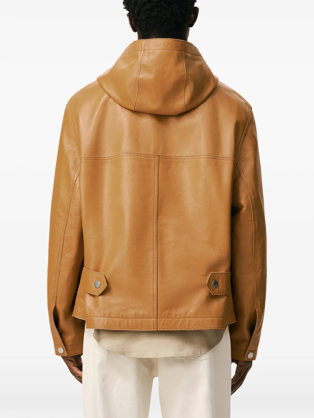 AMI Paris Leren jack met capuchon Bruin