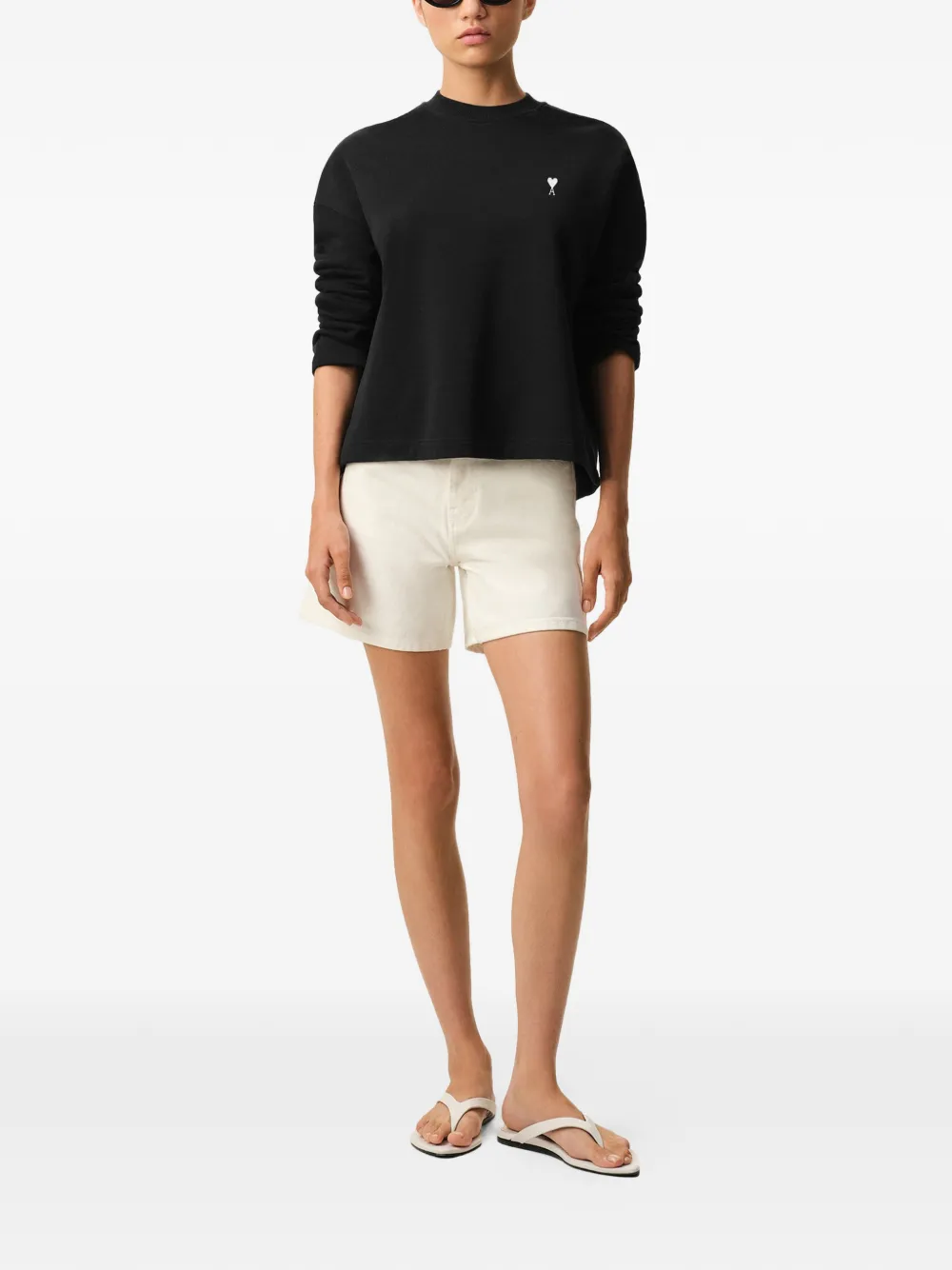  Ami Paris Ami De Coeur Cropped Sweatshirt - Black 