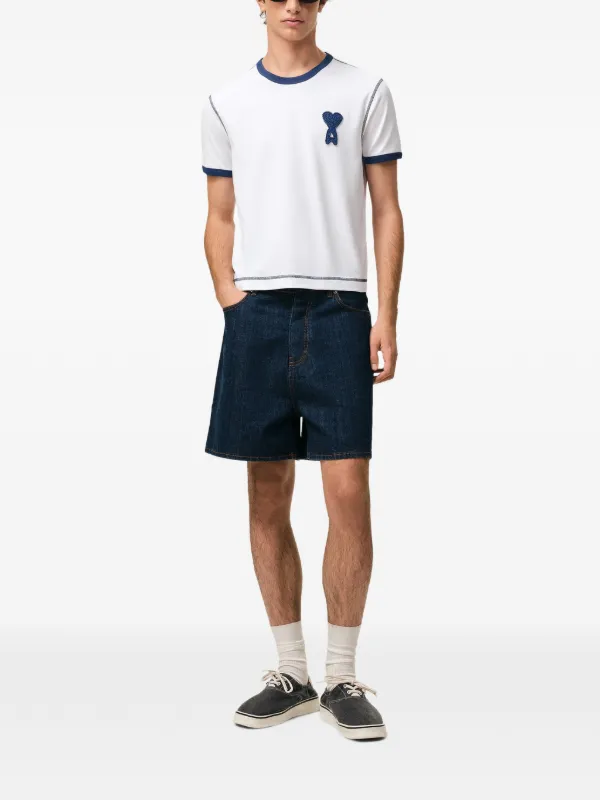 AMI Paris Cotton Ami De Coeur Knitted Patch T-shirt | White | FARFETCH