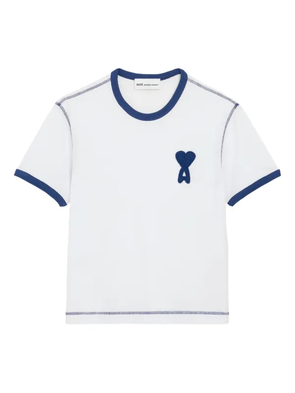 AMI Paris Ami De Coeur Crochet Patch T-shirt | White | FARFETCH SG