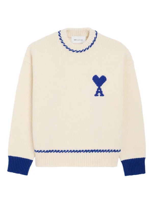 群*青様 ami paris ホワイト シルバー ニットセーター AMI Paris Ami De Coeur セーター | ニュートラル | FARFETCH JP