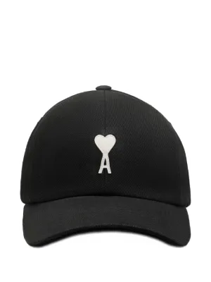 AMI Paris Ami De Coeur Patch Cotton Cap | Black | FARFETCH