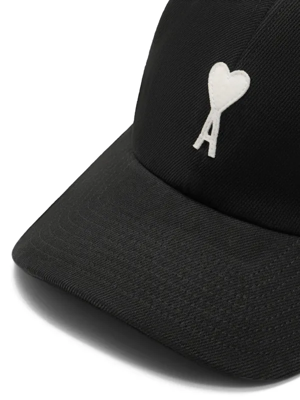 AMI Paris Ami De Coeur Patch Cotton Cap | Black | FARFETCH