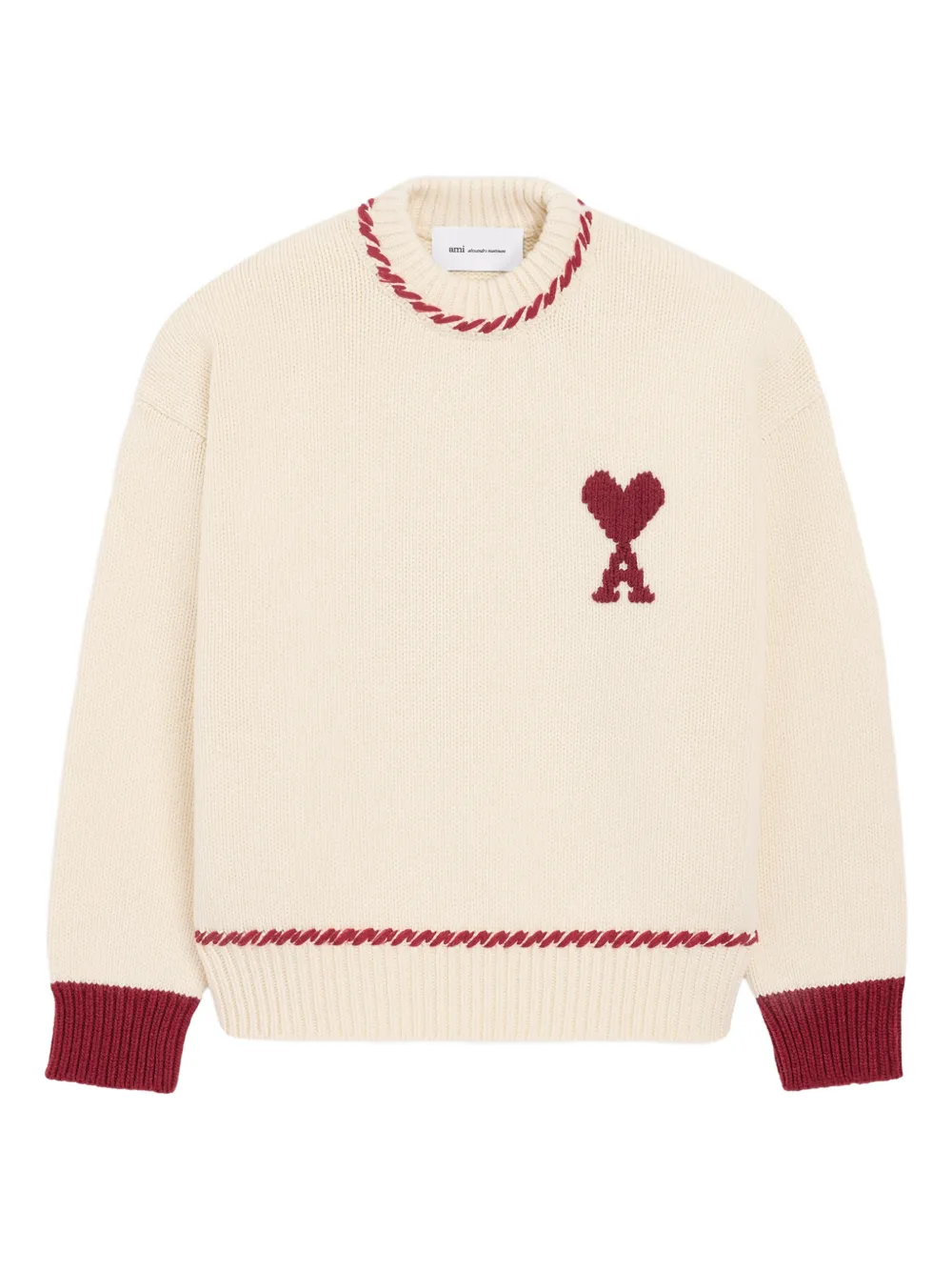 AMI Paris Bestickter Pullover mit rundem Ausschnitt - Nude