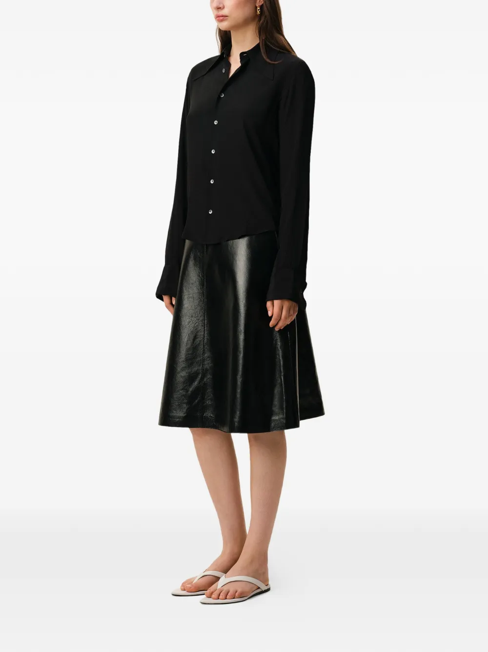 AMI Paris Crêpe blouse met scherpe kraag Zwart