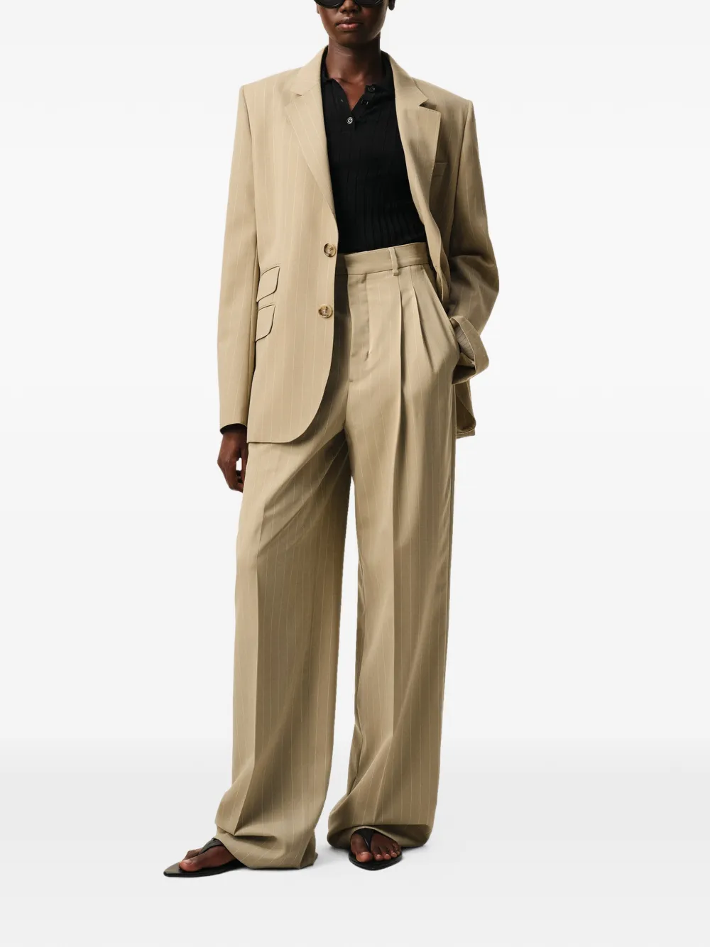 AMI Paris High waist broek Beige