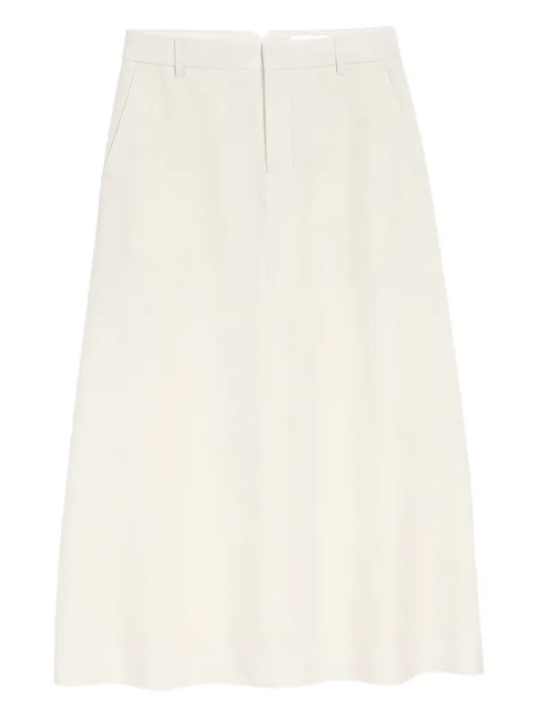 Ami Paris Blended Linen Tailor Construction Long Trapeze Skirt in White
