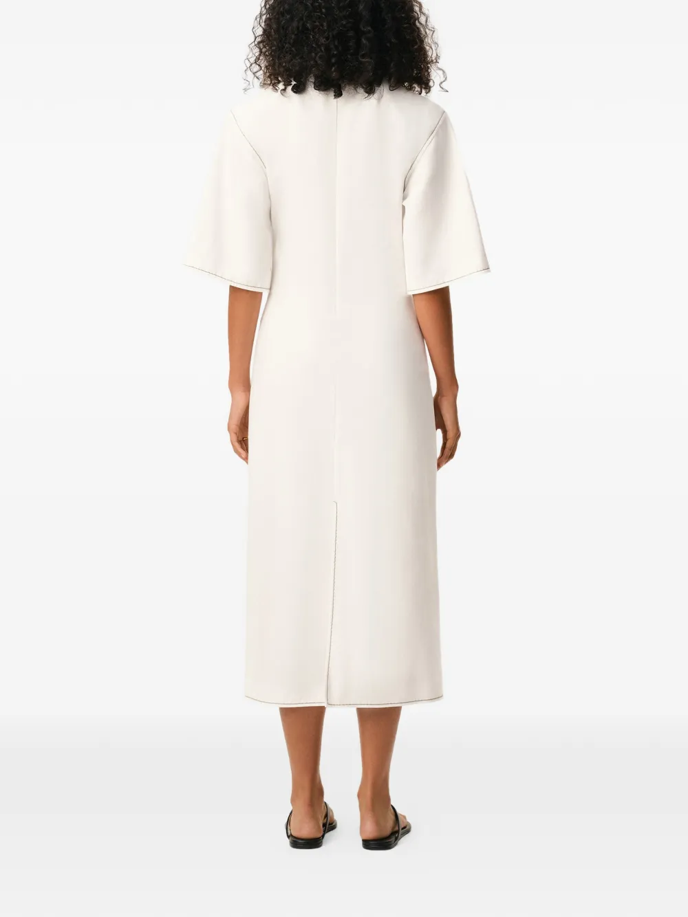 AMI Paris Midi-jurk met korte mouwen en stiksel Beige
