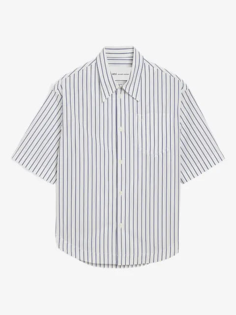 AMI Paris striped cotton short-sleeve Ami De Coeur wide shirt