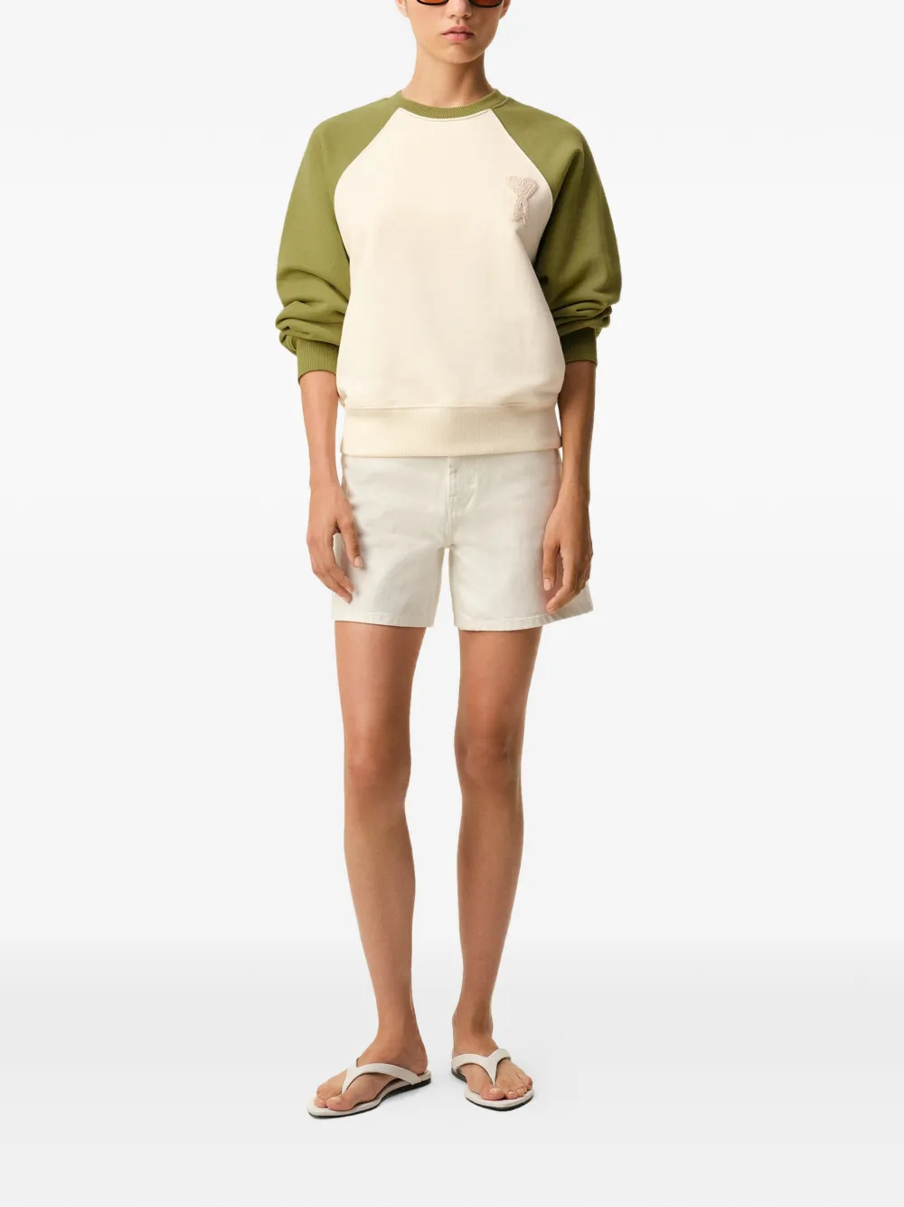  Ami Paris Ami De Coeur Two-tone Crochet Sweatshirt - Neutrals 