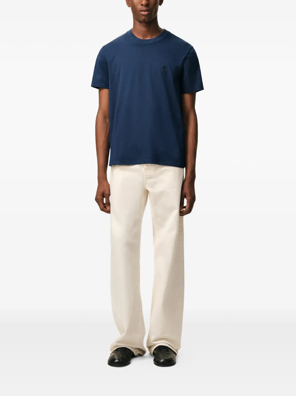 AMI Paris logo-embroidered T-shirt - Blauw