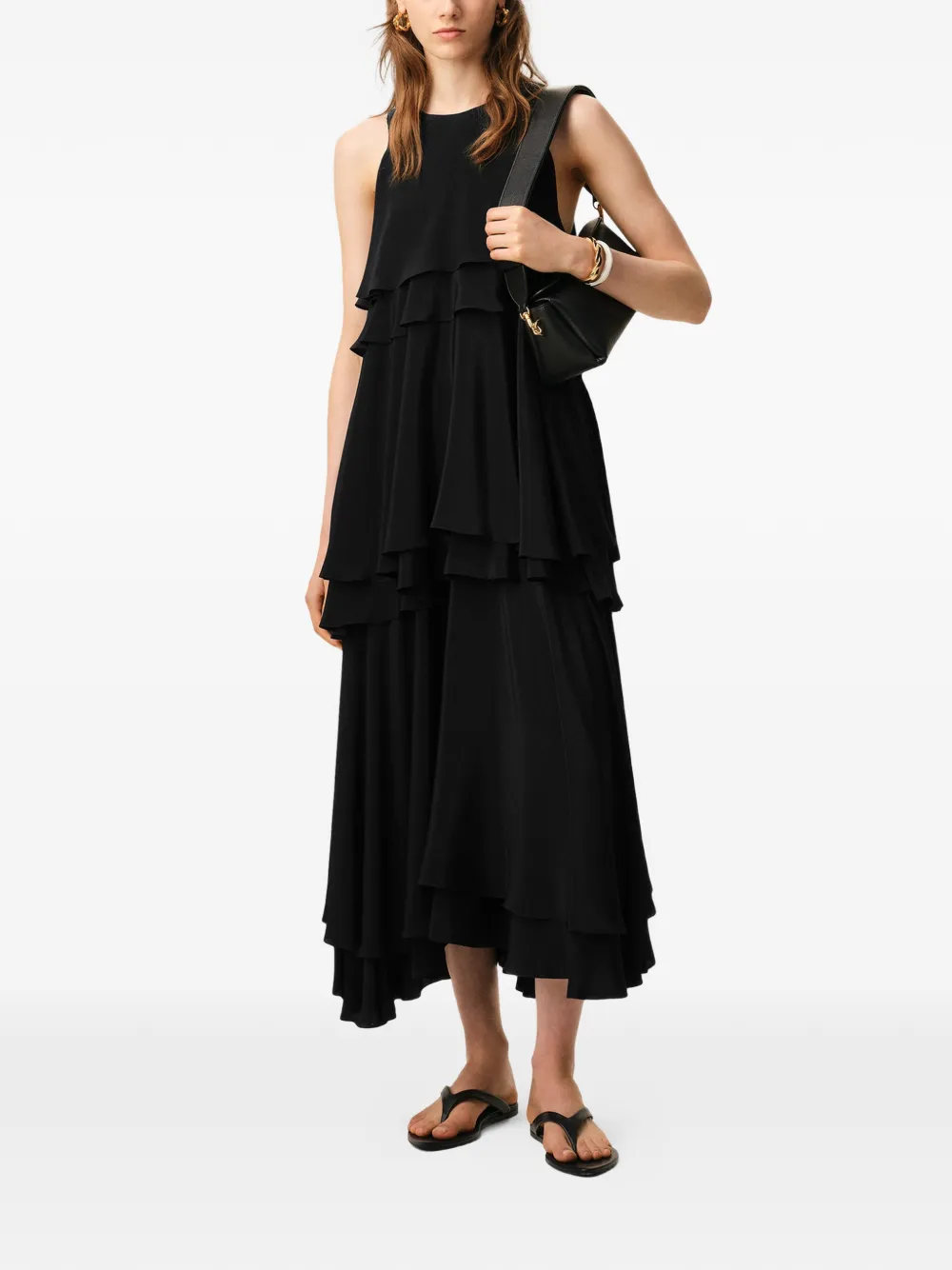AMI Paris Midi-jurk met ruches Zwart