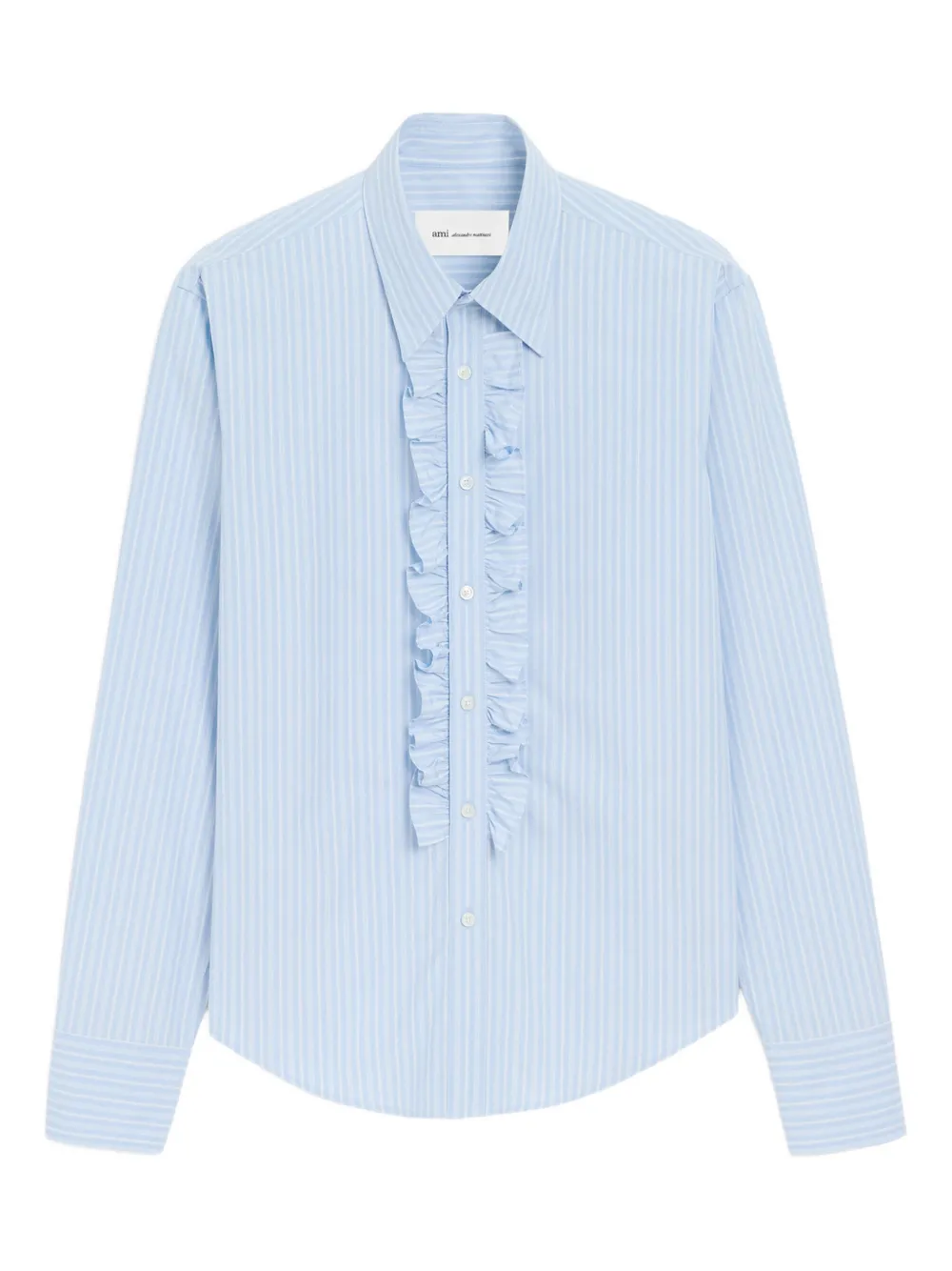 AMI Paris ruffled-detail striped shirt - Blu