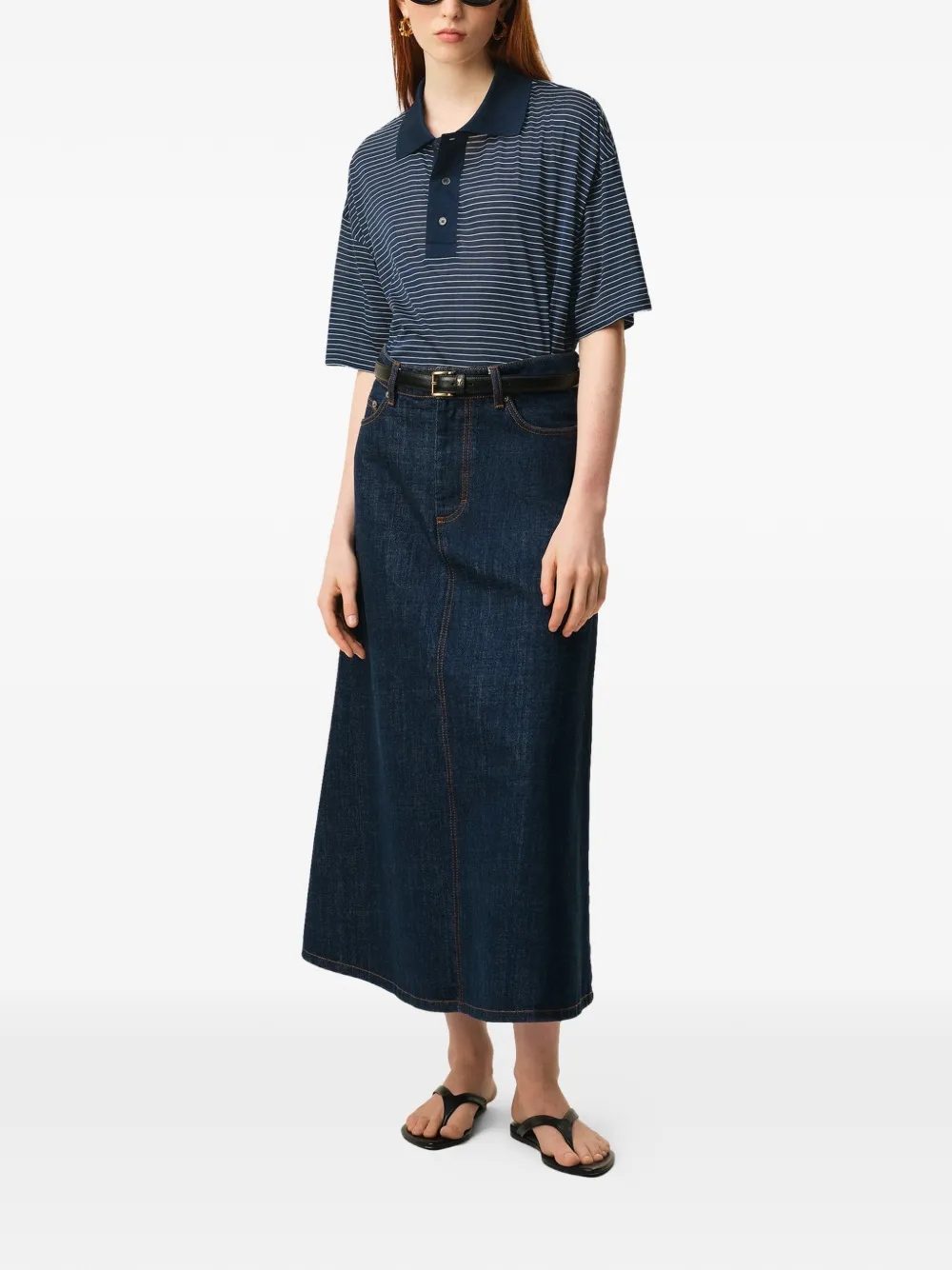 AMI Paris Ami De Coeur gestreept poloshirt met knopen Blauw