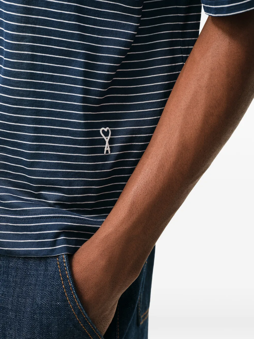 AMI Paris Ami De Coeur gestreept poloshirt met knopen Blauw