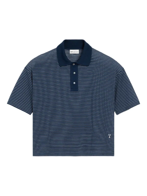 Ami Paris Cotton Striped Ami De Coeur Polo in Blue