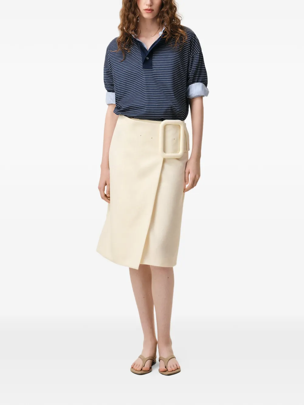  Ami Paris Buckle Belted Midi Skirt - Neutrals 