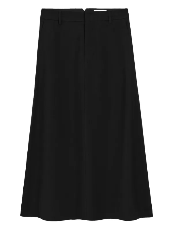 Ami Paris Black Blended-linen Tailor Construction Long Trapeze Skirt
