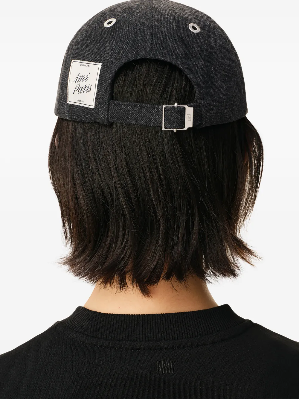 AMI Paris Denim honkbalpet met label Grijs