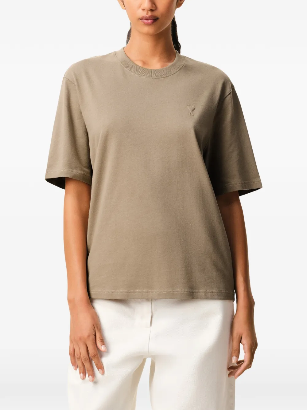  Ami Paris Ami De Coeur Embossed T-shirt - Neutrals 