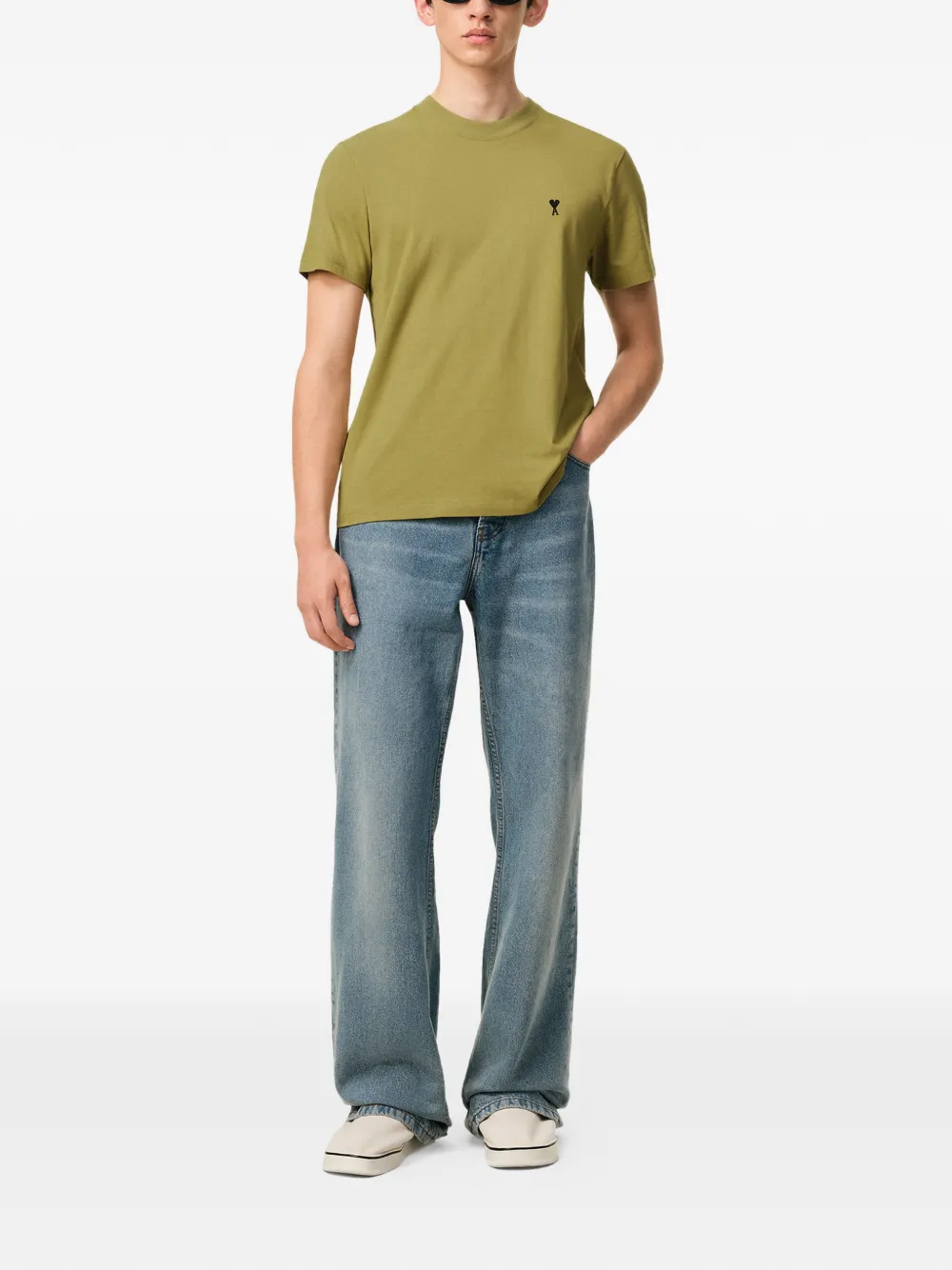 AMI Paris Ami Coeur-embroidery T-shirt - Groen