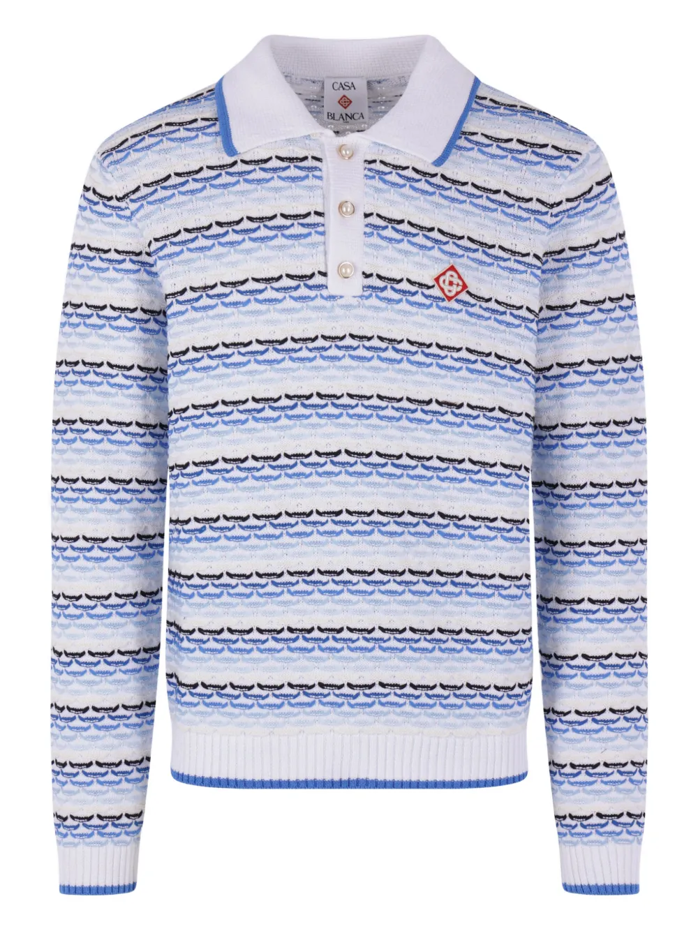 Casablanca striped logo-appliqué polo shirt - Bianco