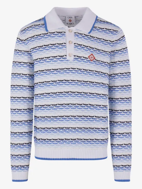 Casablanca striped logo-appliqué polo shirt
