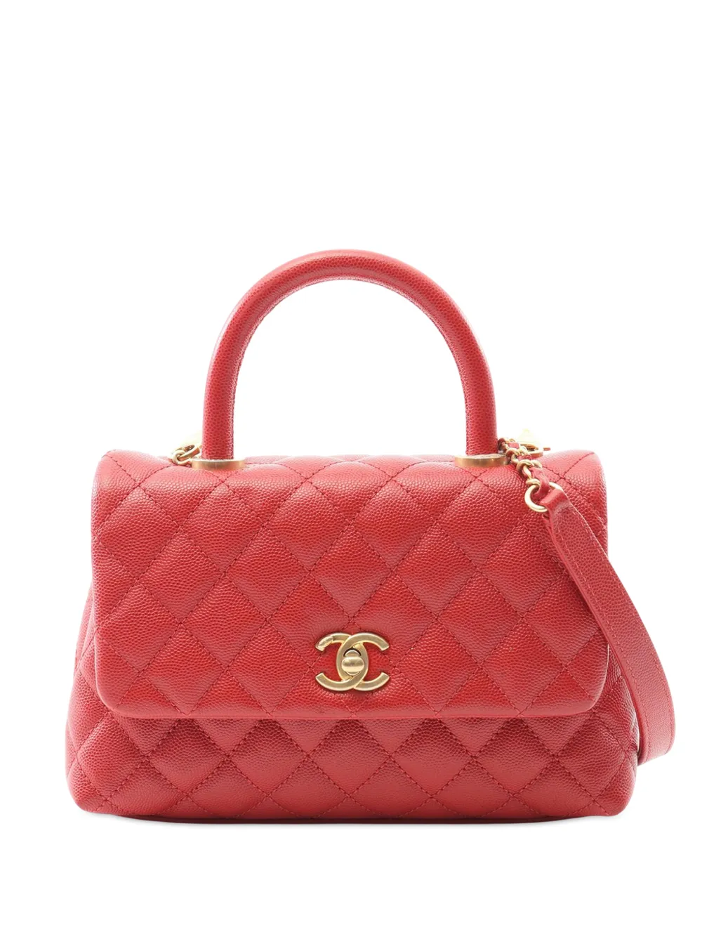 CHANEL Pre-Owned 2017-2018 Small Quilted Caviar Coco Top Handle Bag satchel - Rosso
