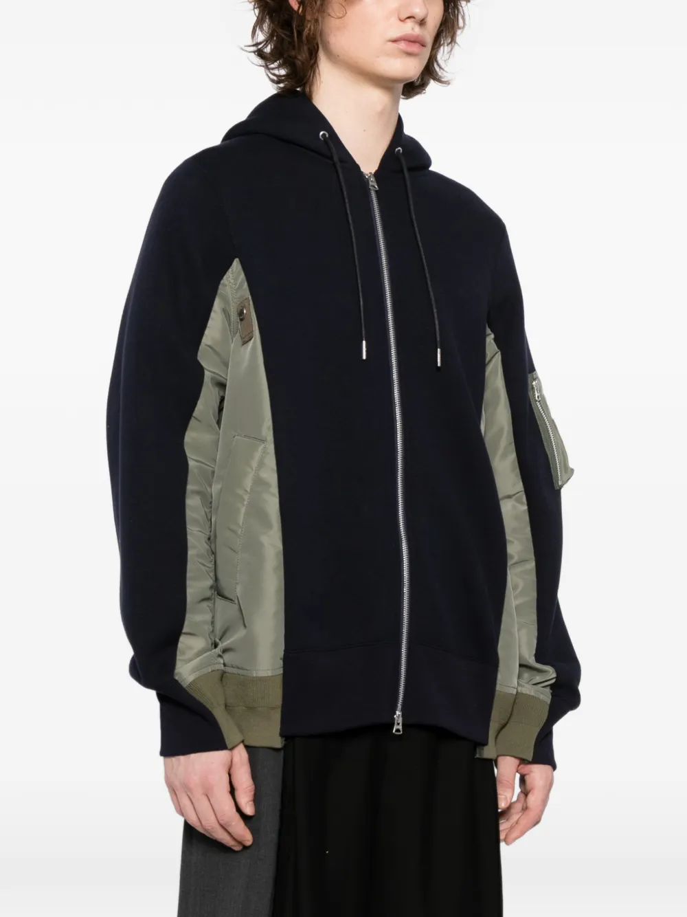  Sacai Drawstring Hood Bomber Jacket - Blue 