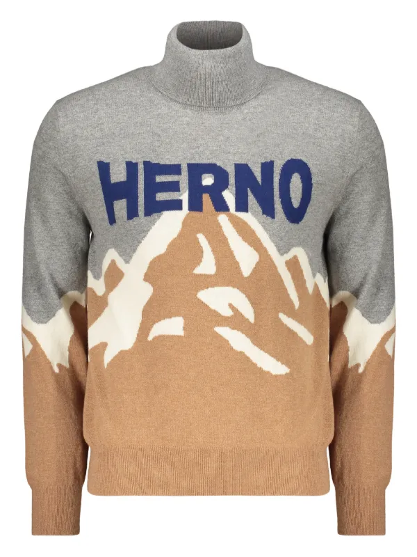 Herno Mountain-design High-neck Sweater in Grey