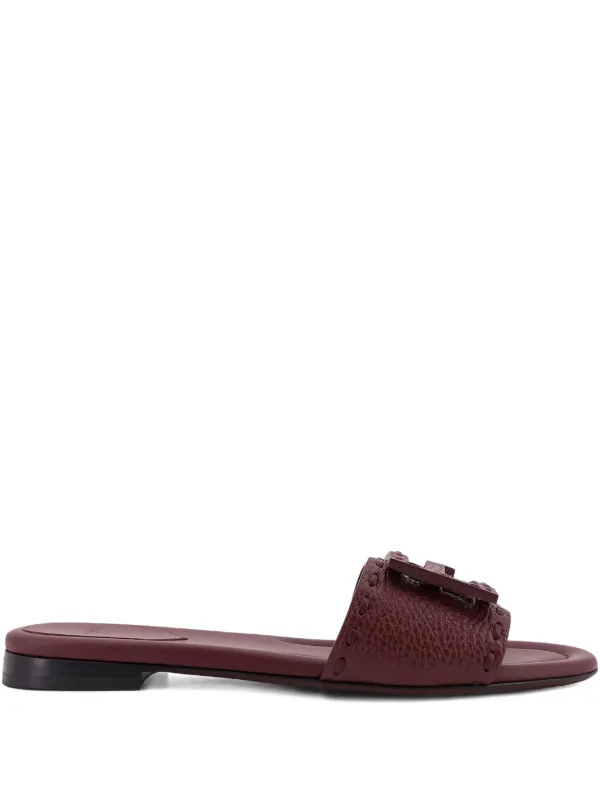 Fendi Tube Leather Slides in Brown