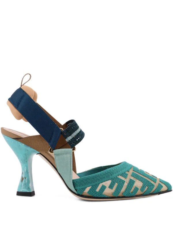Fendi Colibrì FF Fabric High-heeled Slingbacks in Blue