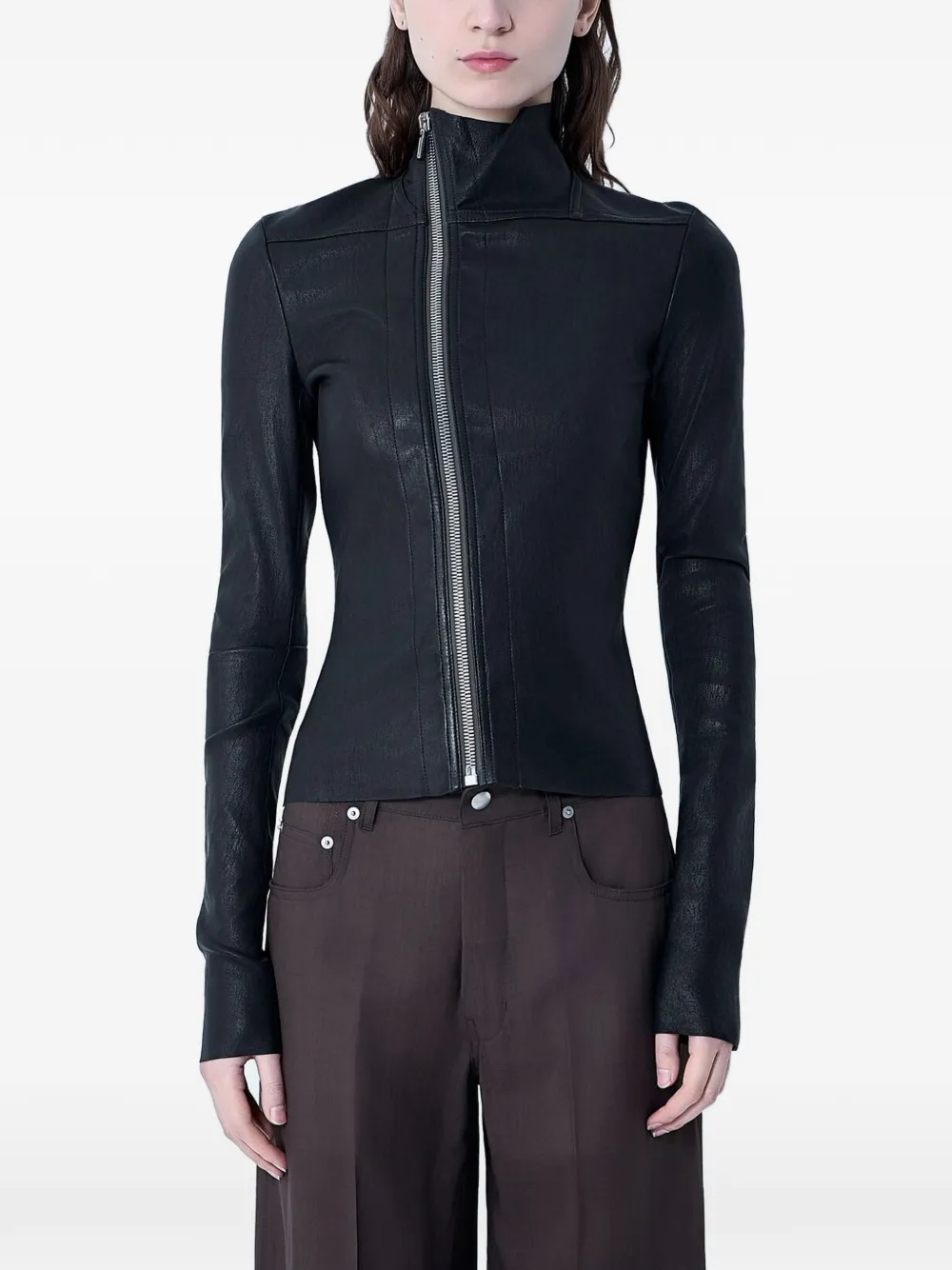 Rick Owens Leren jack met rits Zwart