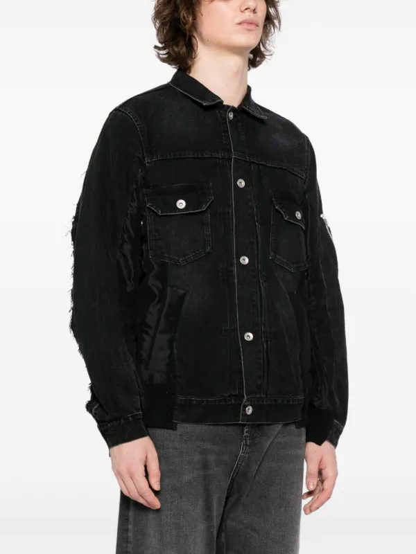 Sacai Denim Mixed Media Twill Jacket | Black | FARFETCH