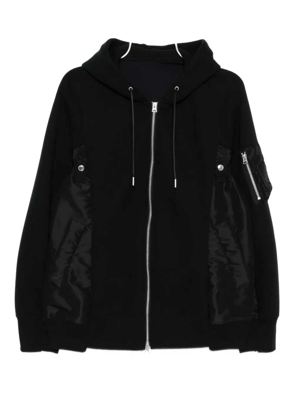 sacai drawstring hood bomber jacket - Schwarz