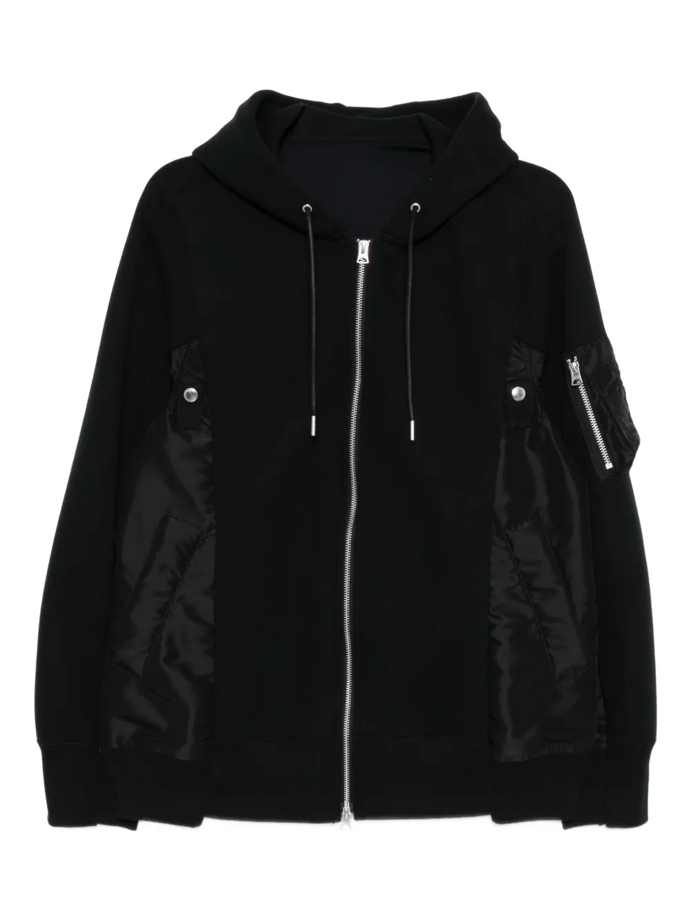 sacai drawstring hood bomber jacket | Black | Image 1