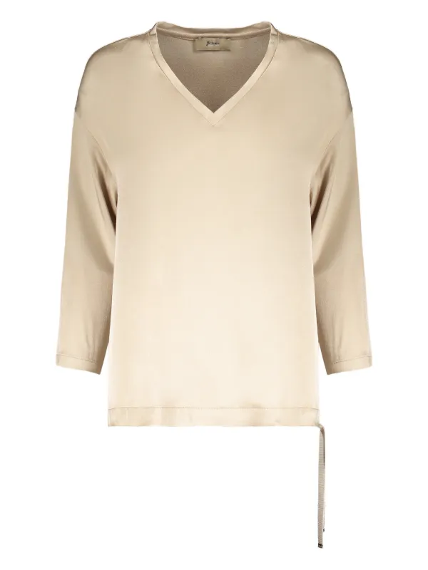 Herno Long-sleeve V-neck Top in Neutrals