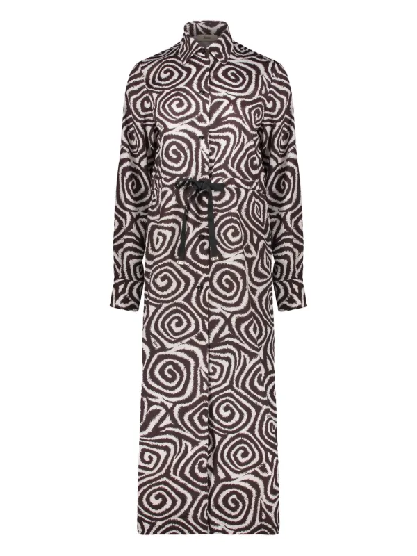 Herno High-collar Belted Dress in Brown