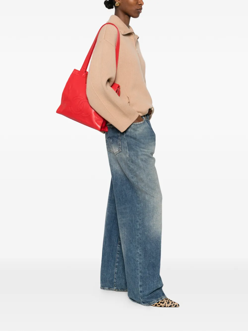 CHANEL Pre-Owned 1997-1999 Coco Mark leren schoudertas Rood