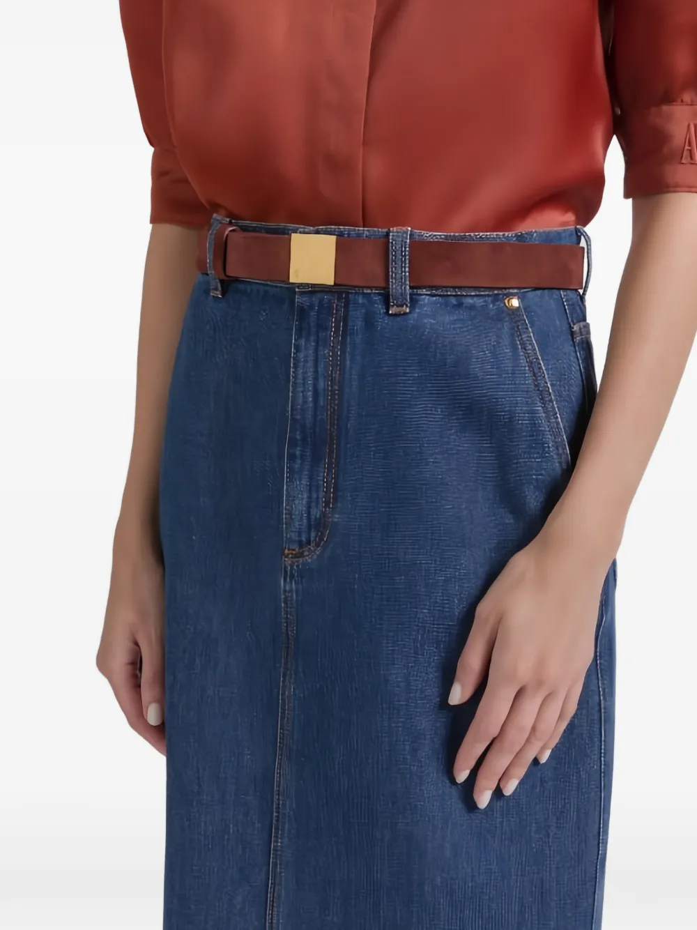 Alberta Ferretti Riem met vierkante gesp Bruin