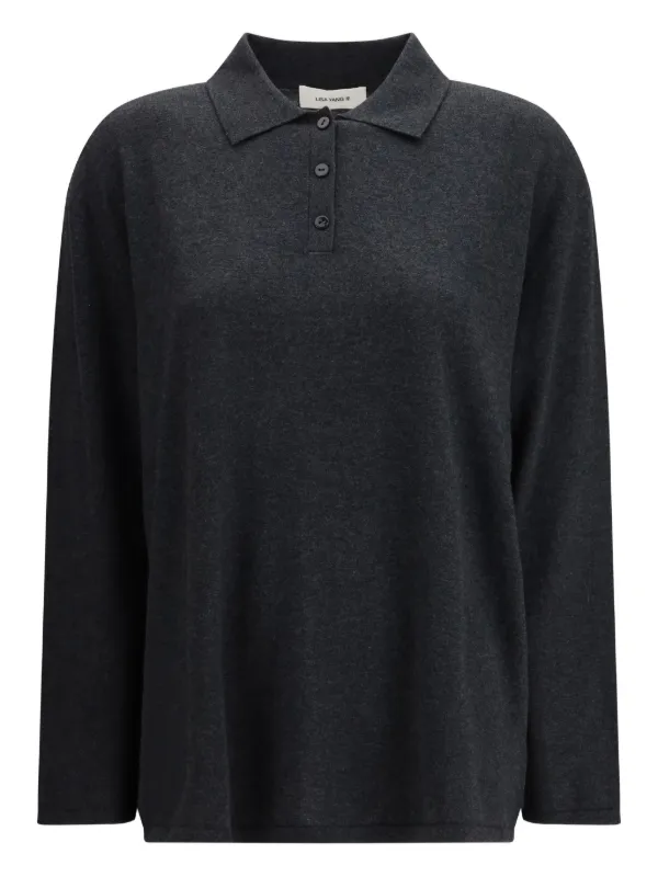Lisa Yang Caisa Buttoned Collar Polo Top in Grey
